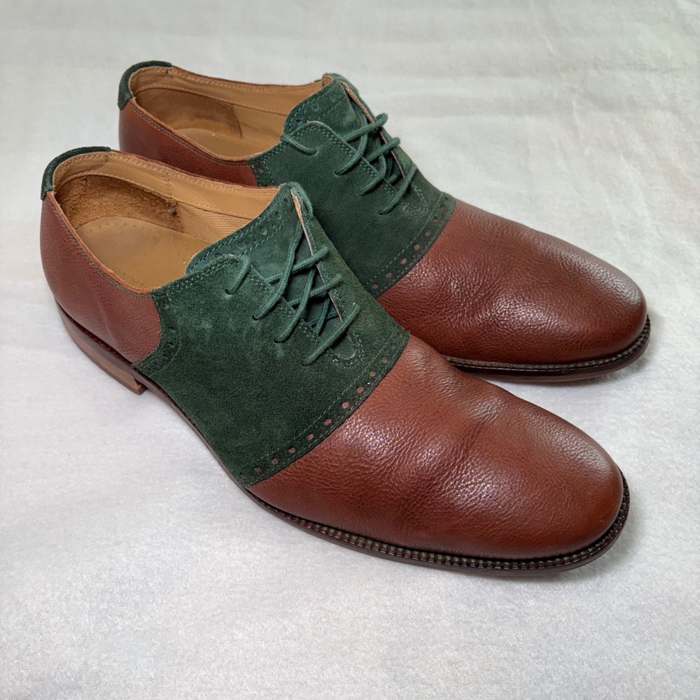 Cole Haan Brown Leather Green Suede Saddle Oxford Shoes Mens 10.5 Preppy